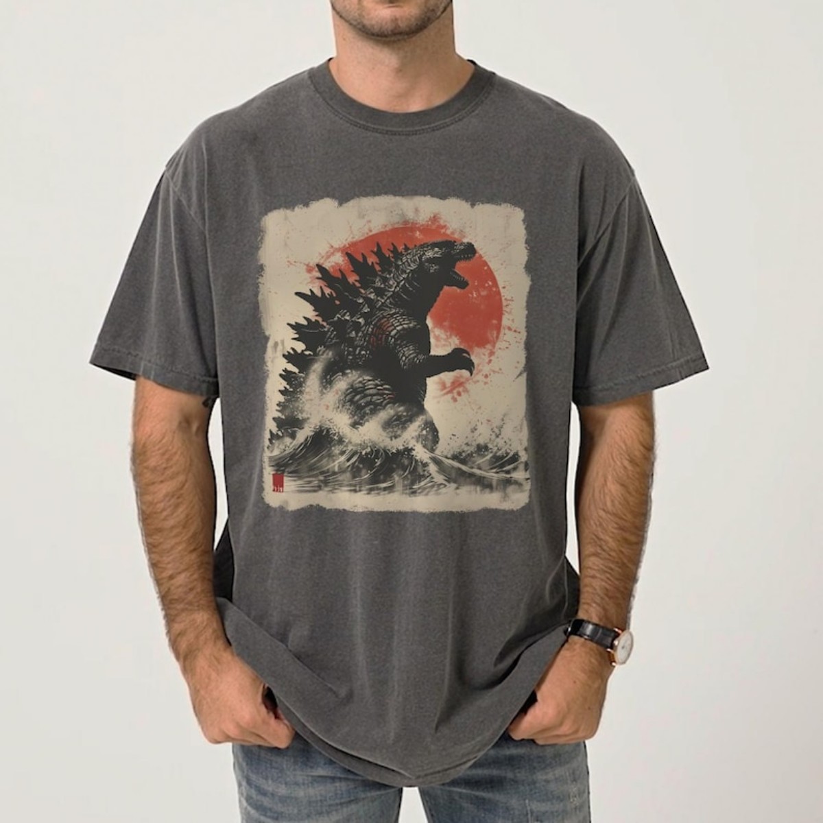 Vintage Japanese Monster T-Shirt, Kaiju Wave Graphic Tee, Retro Anime Monster Shirt, Japanese Art Style Tee, Comfort Colors Graphic TShirt